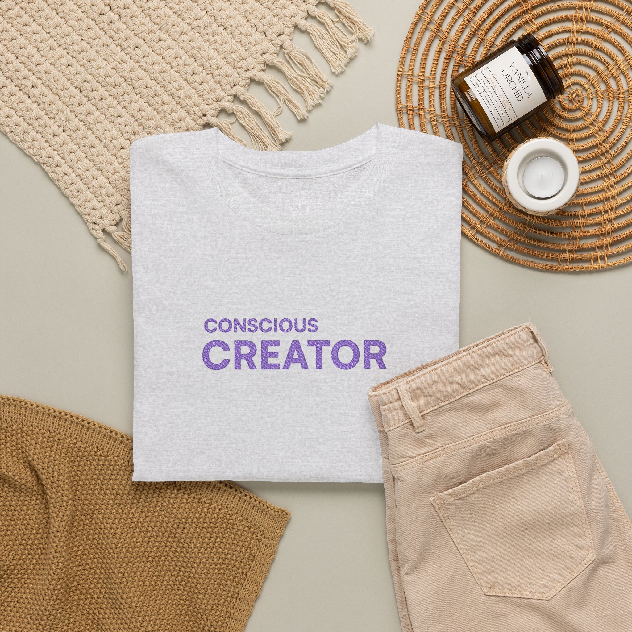 Conscious Creator Embroidered T-shirt Tee | Plain White Crew Neck - Image 5