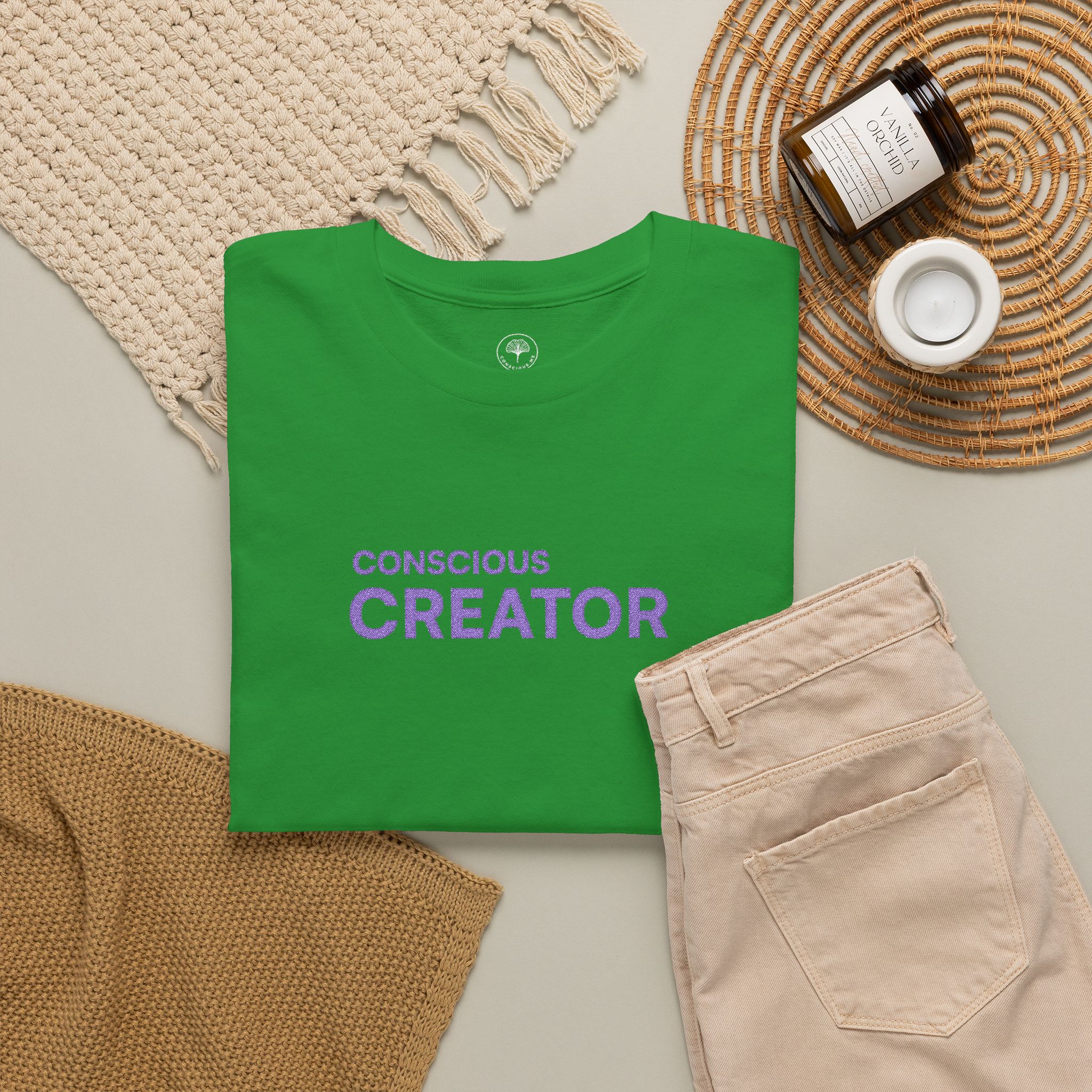 Conscious Creator Embroidered T-shirt Tee | Plain White Crew Neck - Image 16