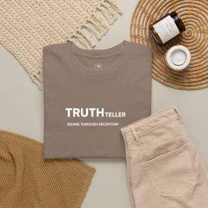 Truth Teller Embroidered Design T-Shirt dark colors | Black Tee, Minimal Graphic, 'Seeing Through Deception' - Image 2