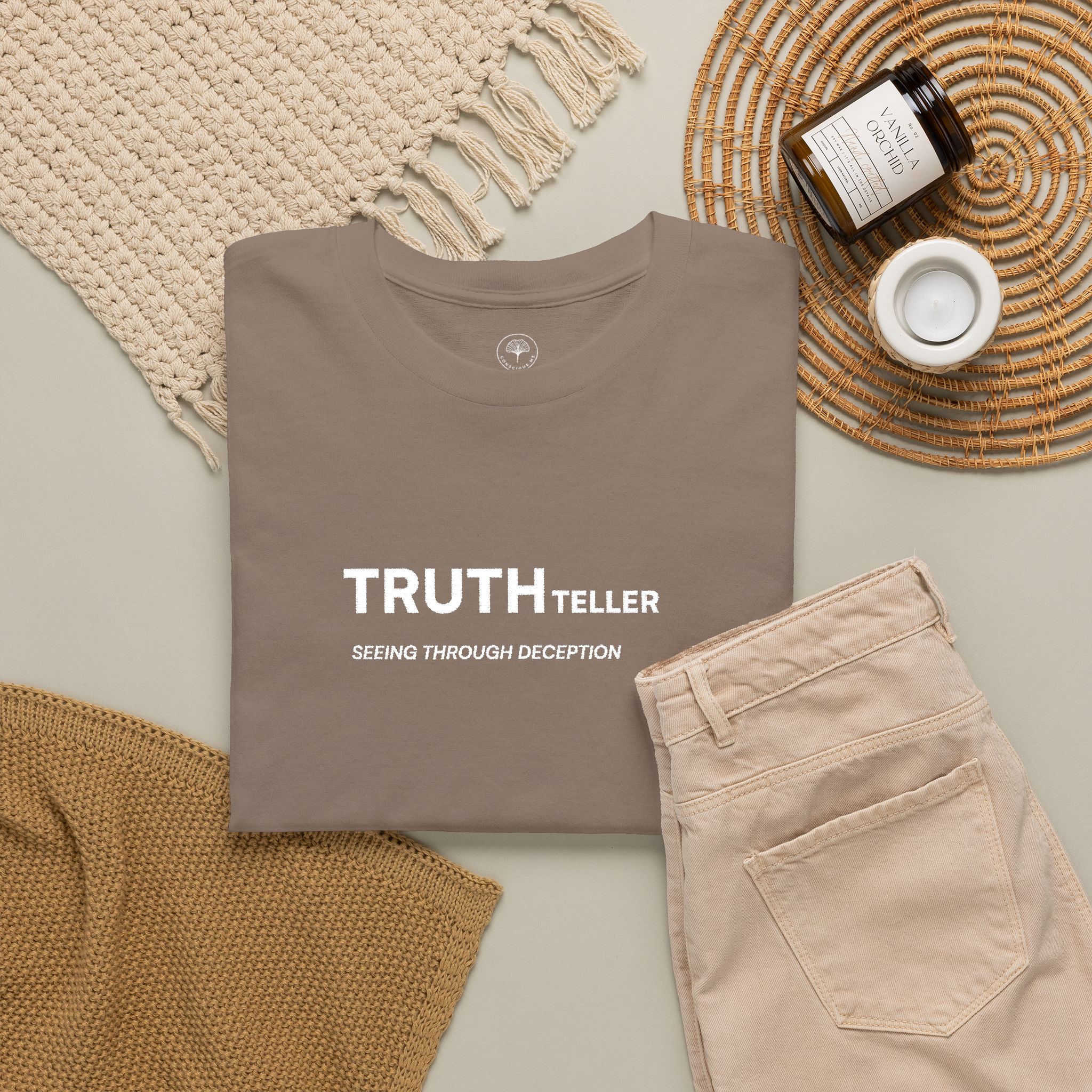 Truth Teller Embroidered Design T-Shirt dark colors | Black Tee, Minimal Graphic, 'Seeing Through Deception' - Image 2