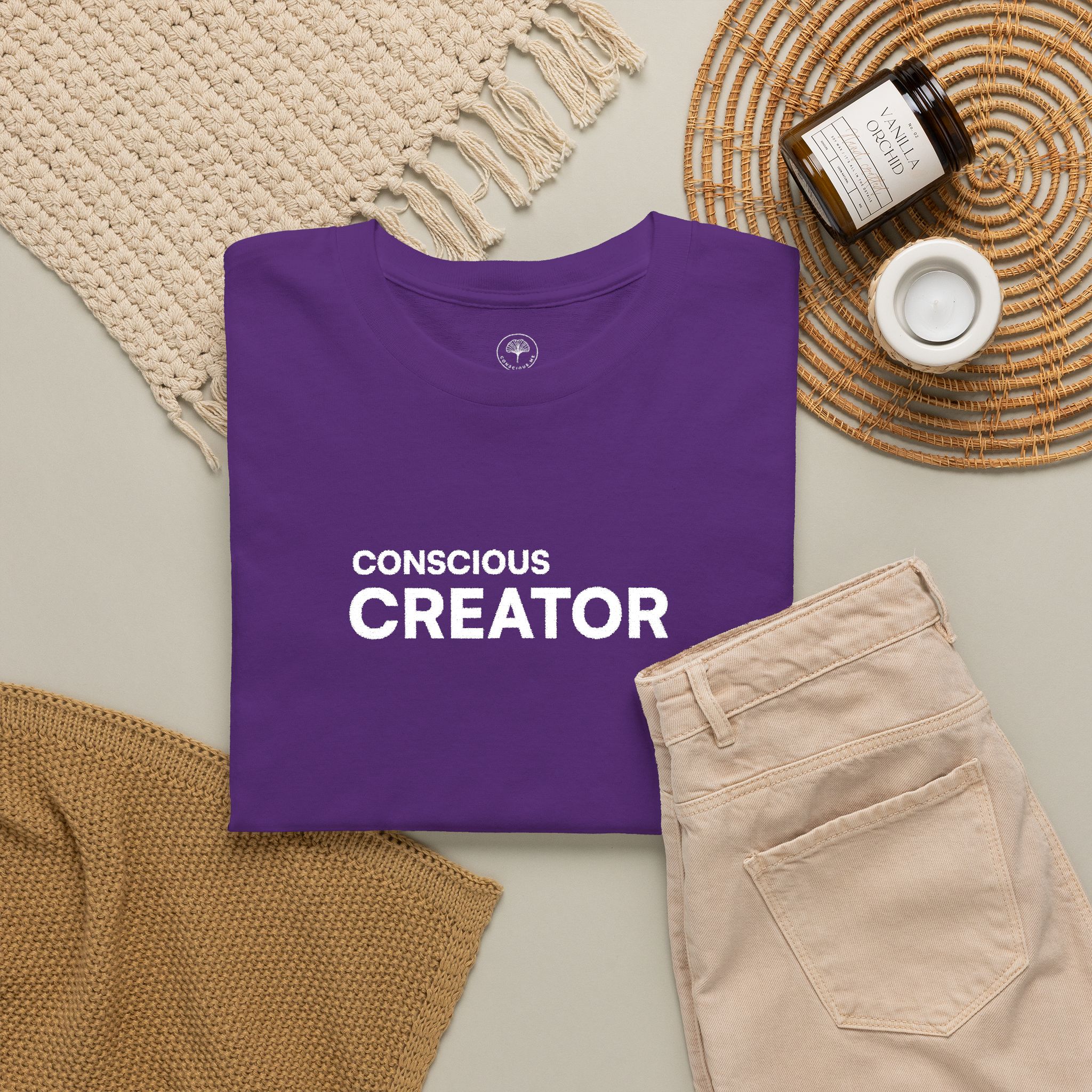 Conscious Creator Embroidered Design T-Shirt | Aligned in Truth on the left side, Black Tee, Minimal Graphic - Image 19