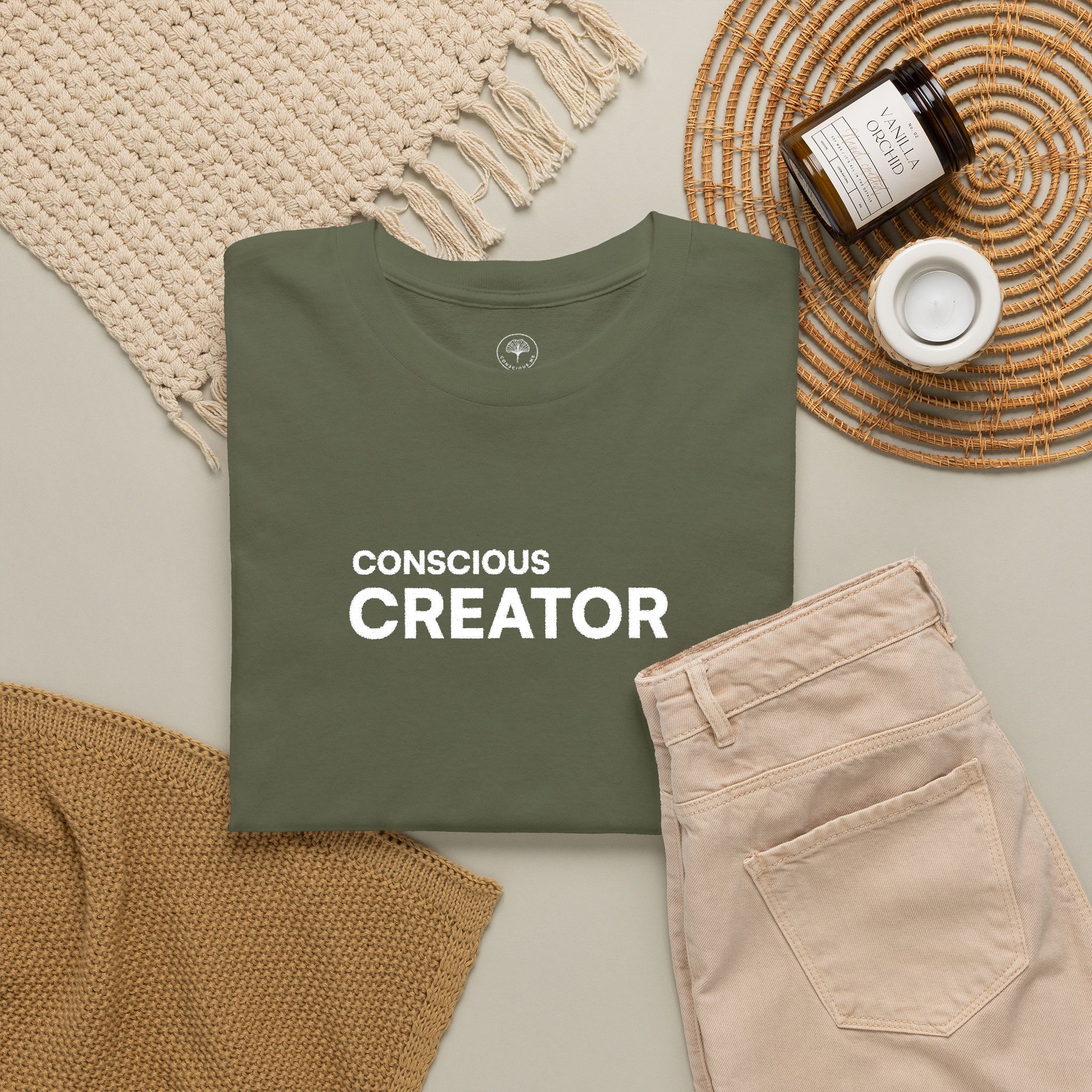 Conscious Creator Embroidered Design T-Shirt | Aligned in Truth on the left side, Black Tee, Minimal Graphic - Image 8