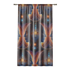 Mystical Holy Trinity Third Eye Pattern Window Curtain | Celestial Portraits, Ethereal Blue-Orange - Image 3