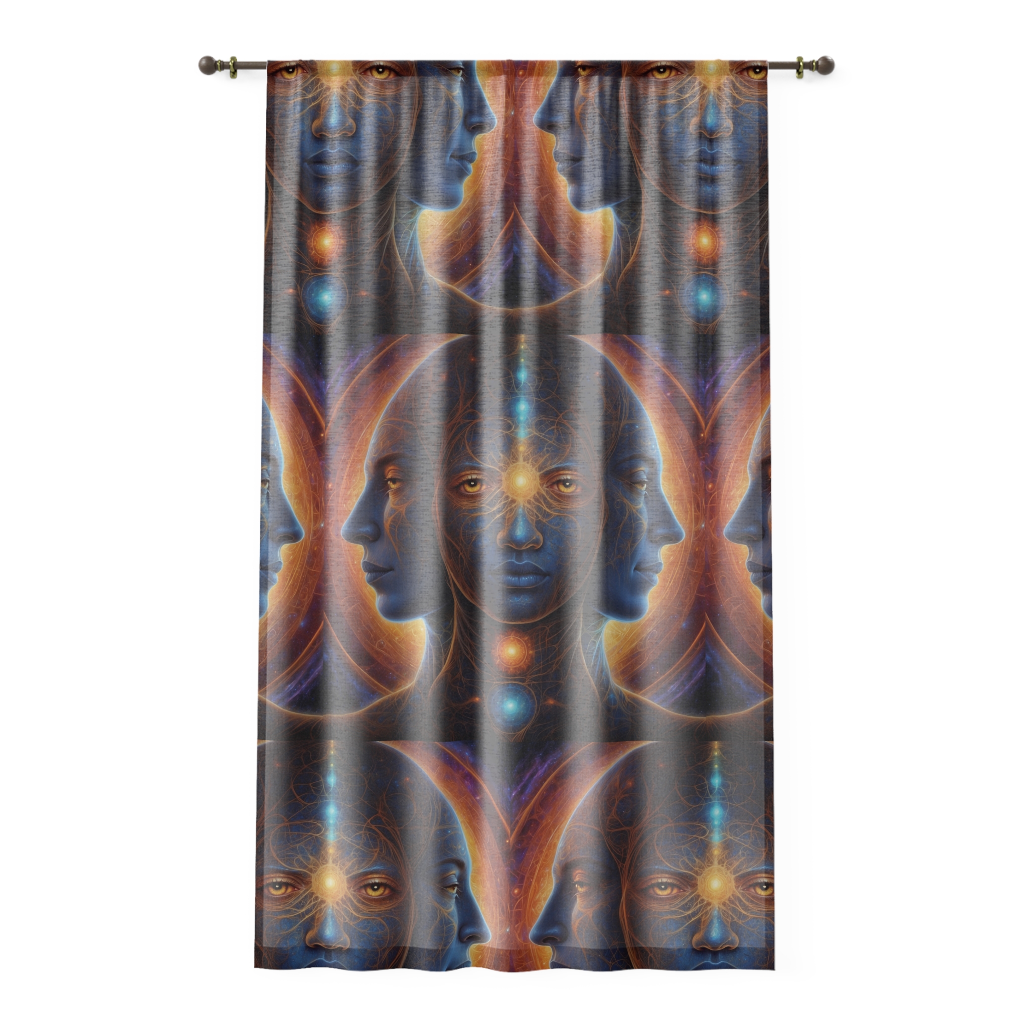 Mystical Holy Trinity Third Eye Pattern Window Curtain | Celestial Portraits, Ethereal Blue-Orange - Image 3