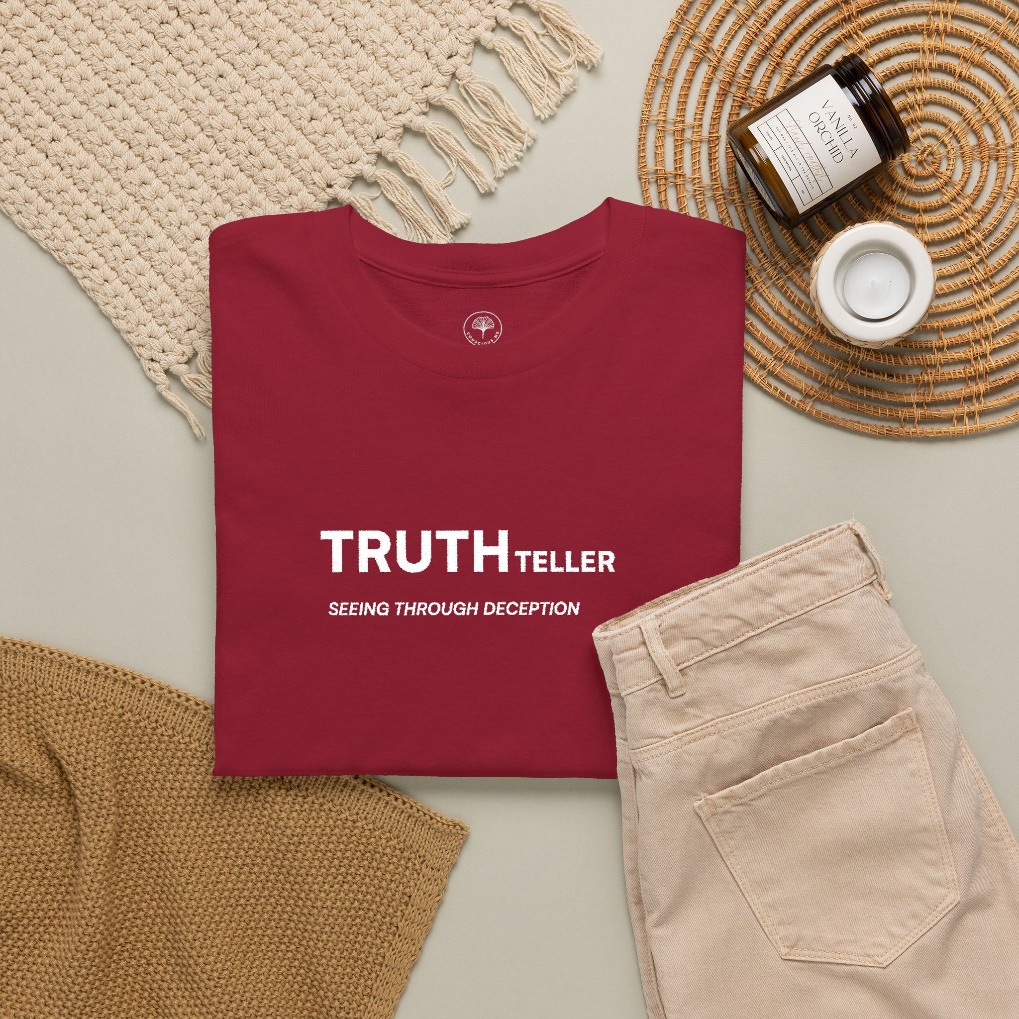 Truth Teller Embroidered Design T-Shirt dark colors | Black Tee, Minimal Graphic, 'Seeing Through Deception' - Image 20