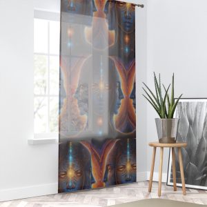 Mystical Holy Trinity Third Eye Pattern Window Curtain | Celestial Portraits, Ethereal Blue-Orange - Image 2