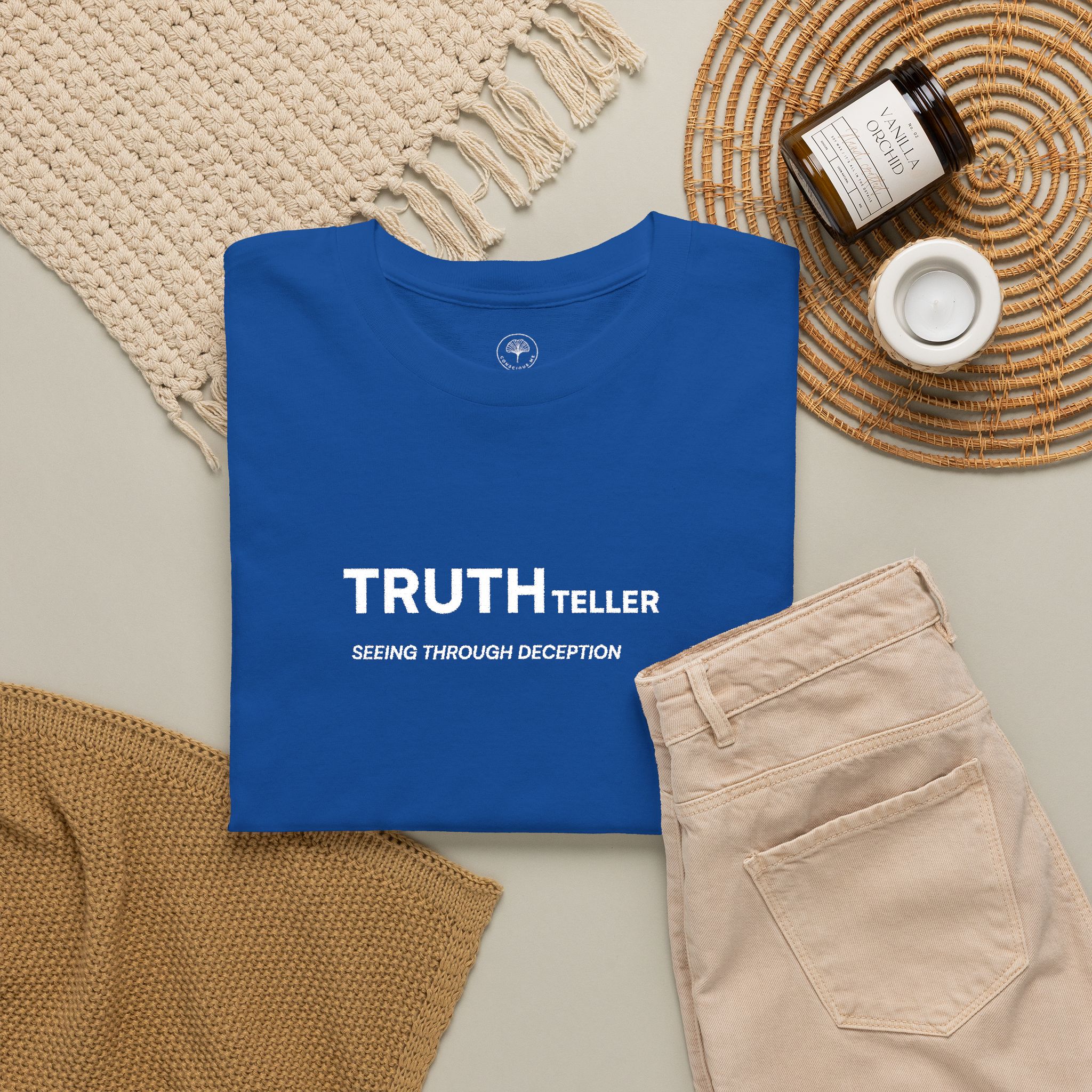 Truth Teller Embroidered Design T-Shirt dark colors | Black Tee, Minimal Graphic, 'Seeing Through Deception' - Image 15