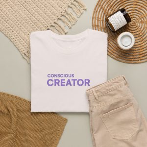 Conscious Creator Embroidered T-shirt Tee | Plain White Crew Neck - Image 8