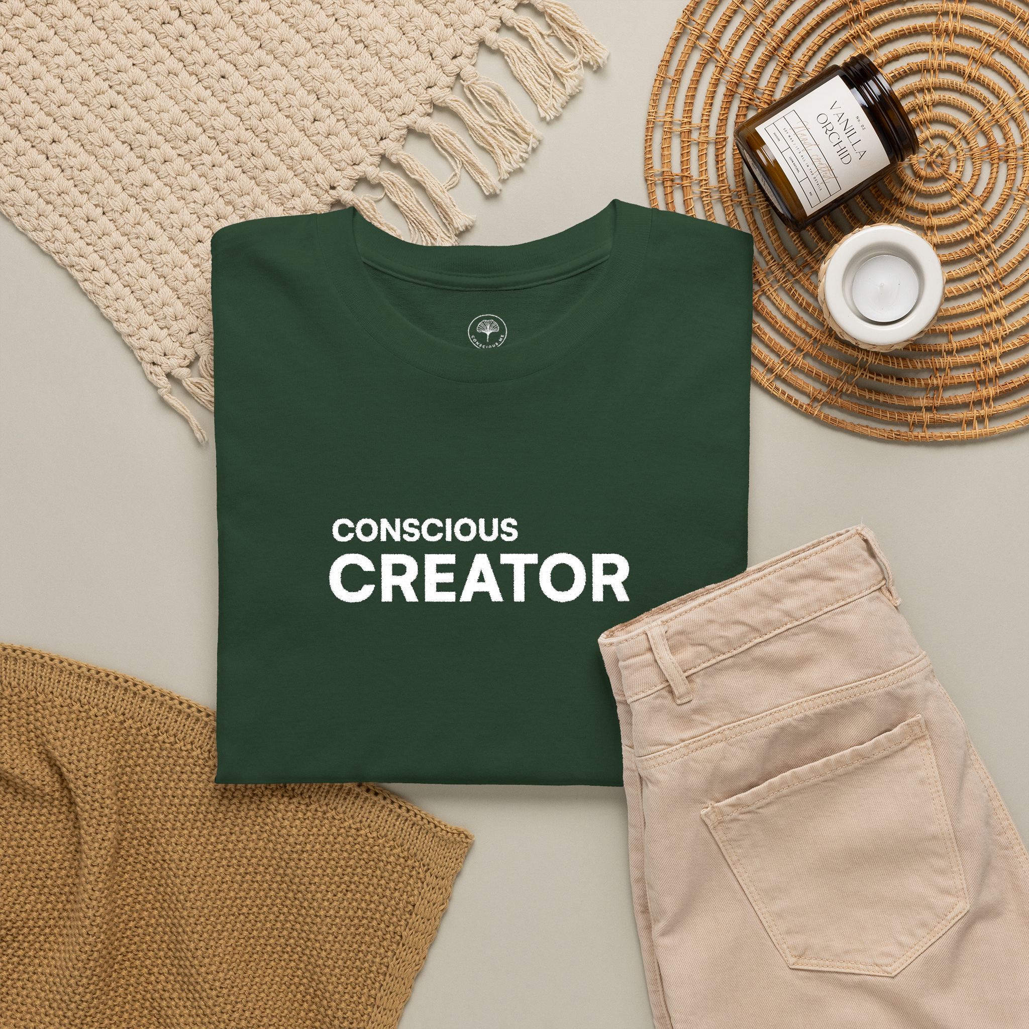 Conscious Creator Embroidered Design T-Shirt | Aligned in Truth on the left side, Black Tee, Minimal Graphic - Image 10
