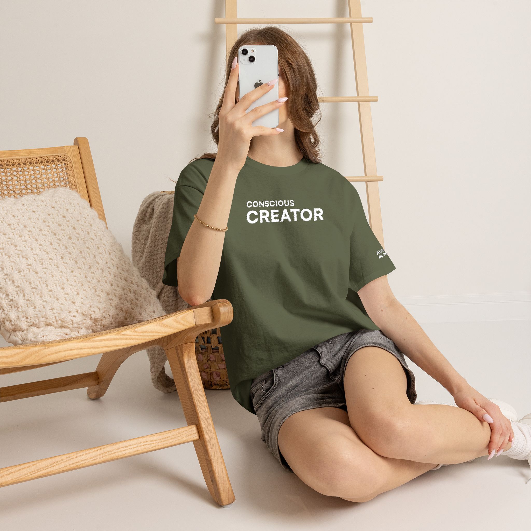 Conscious Creator Embroidered Design T-Shirt | Aligned in Truth on the left side, Black Tee, Minimal Graphic - Image 9
