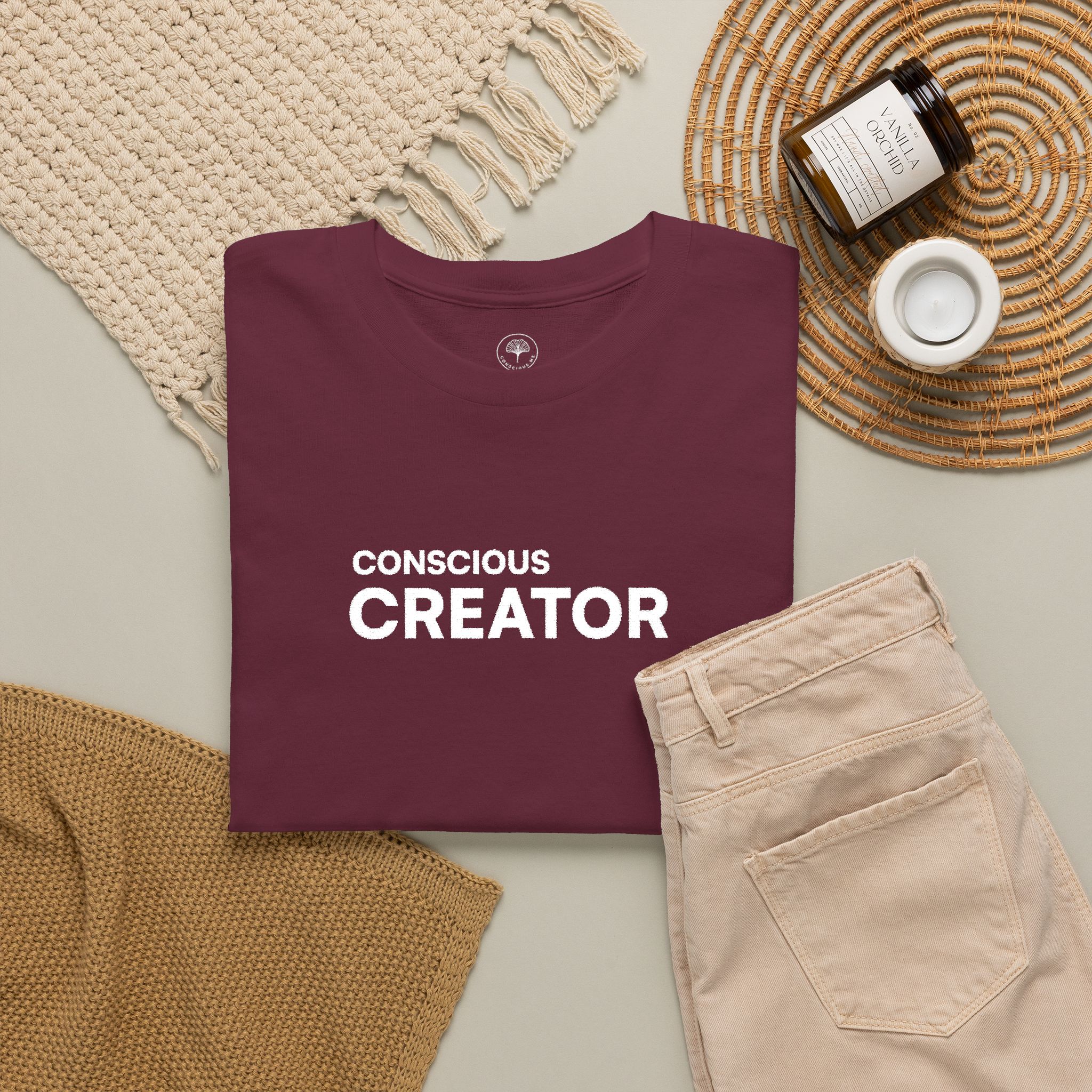 Conscious Creator Embroidered Design T-Shirt | Aligned in Truth on the left side, Black Tee, Minimal Graphic - Image 6