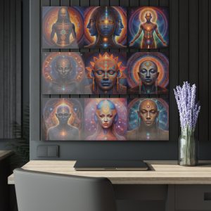 Celestial Beings Triptych Acrylic Print | Spiritual Chakra Wall Art - Image 1