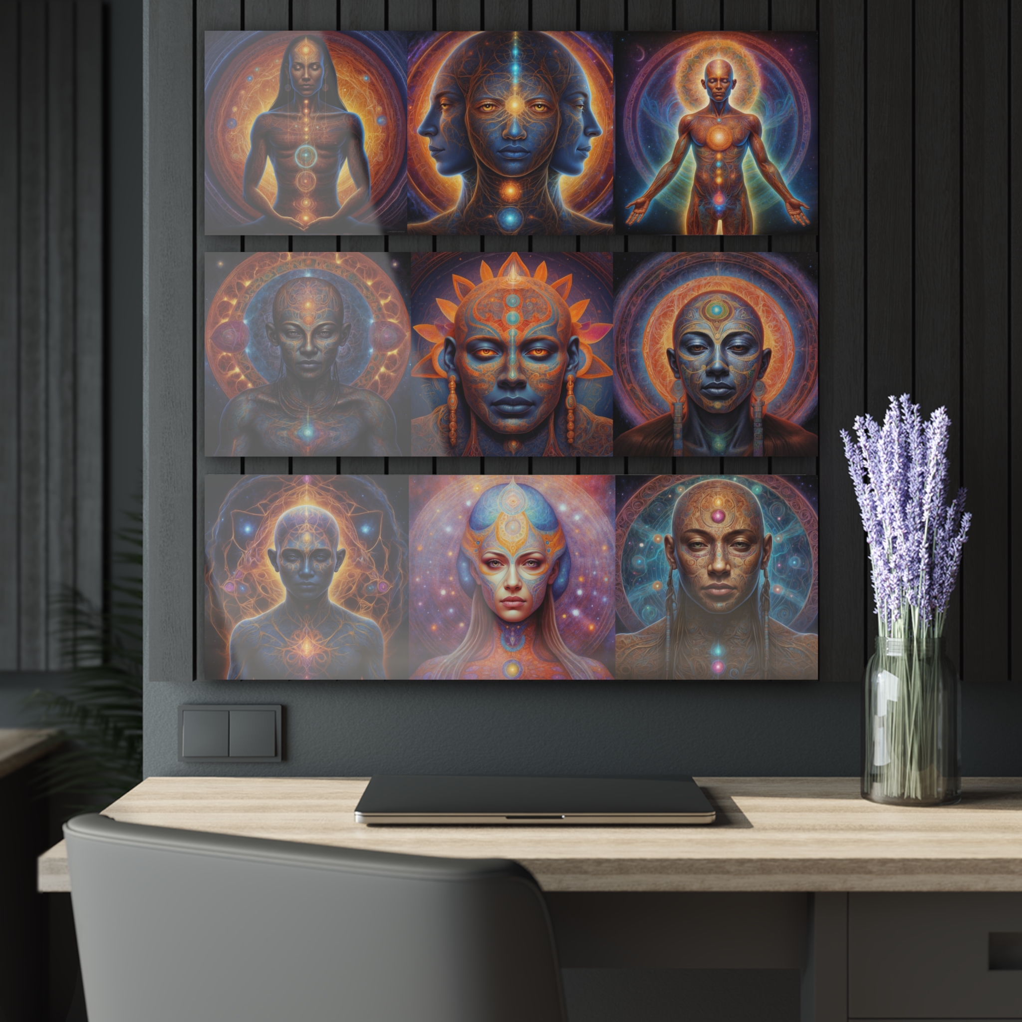 Celestial Beings Triptych Acrylic Print | Spiritual Chakra Wall Art