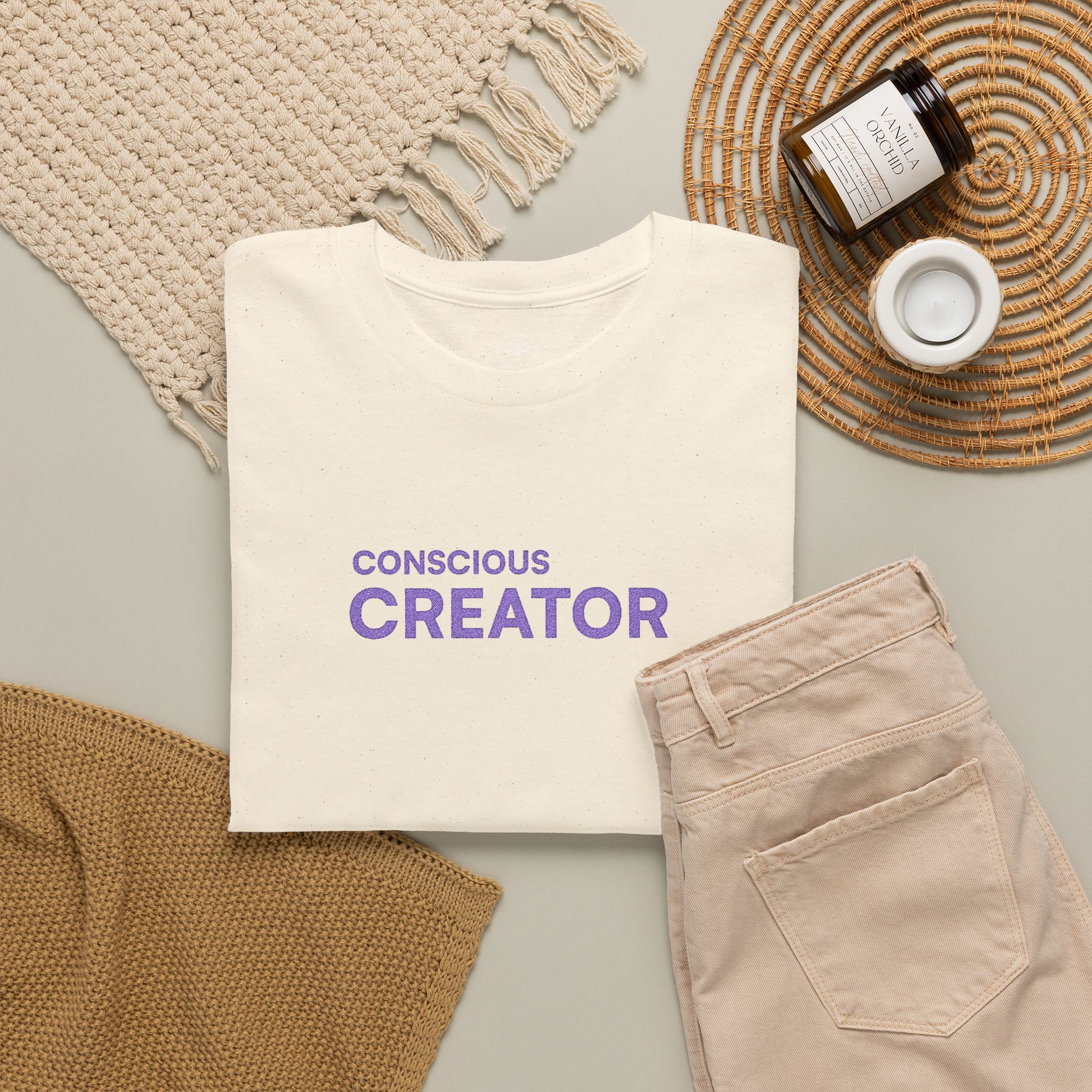 Conscious Creator Embroidered T-shirt Tee | Plain White Crew Neck - Image 13