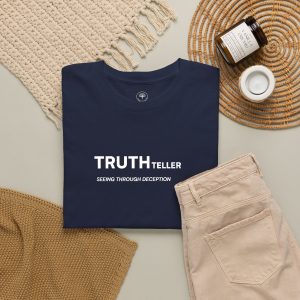 Truth Teller Embroidered Design T-Shirt dark colors | Black Tee, Minimal Graphic, 'Seeing Through Deception' - Image 17