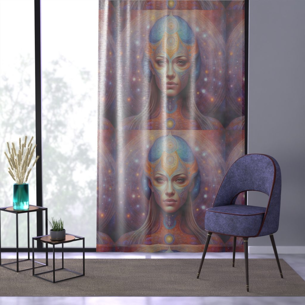Mystic Goddess Portrait Window Curtain | Ethereal Space Face Tapestry